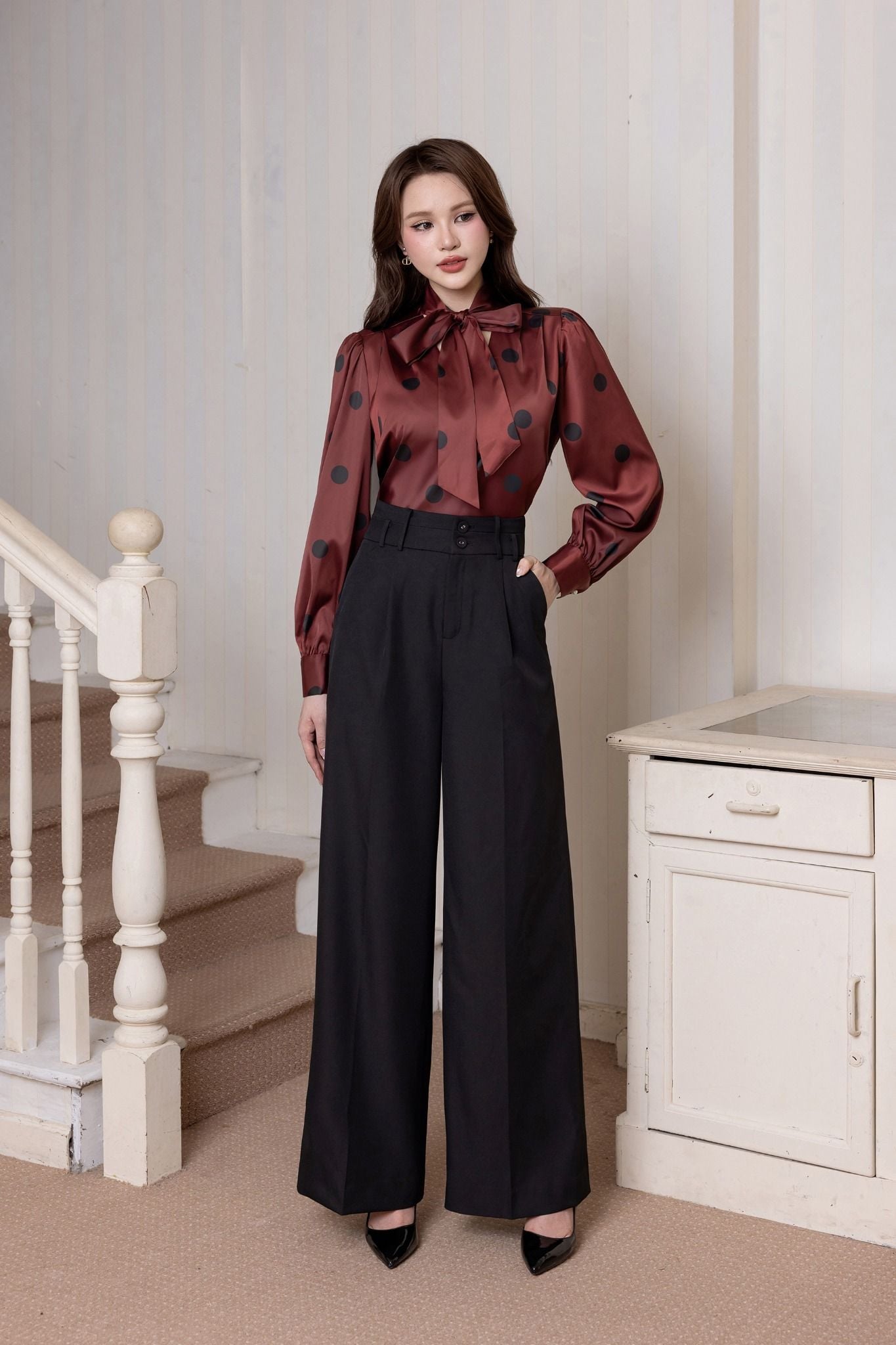 SƠ MI LỤA CHẤM BI SM62392