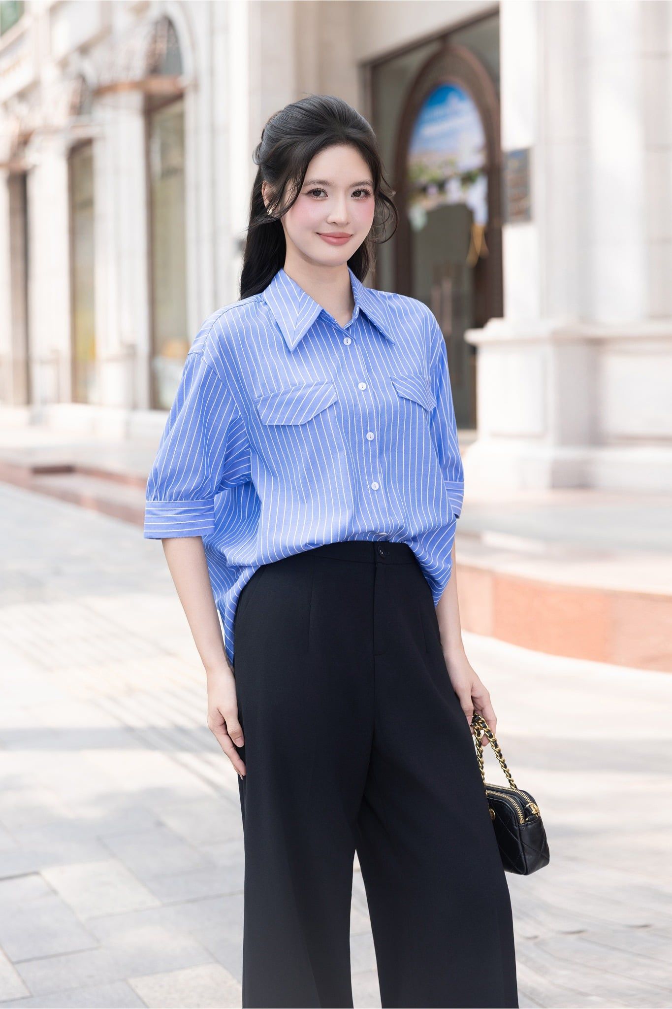 SƠ MI XANH KẺ SM62242