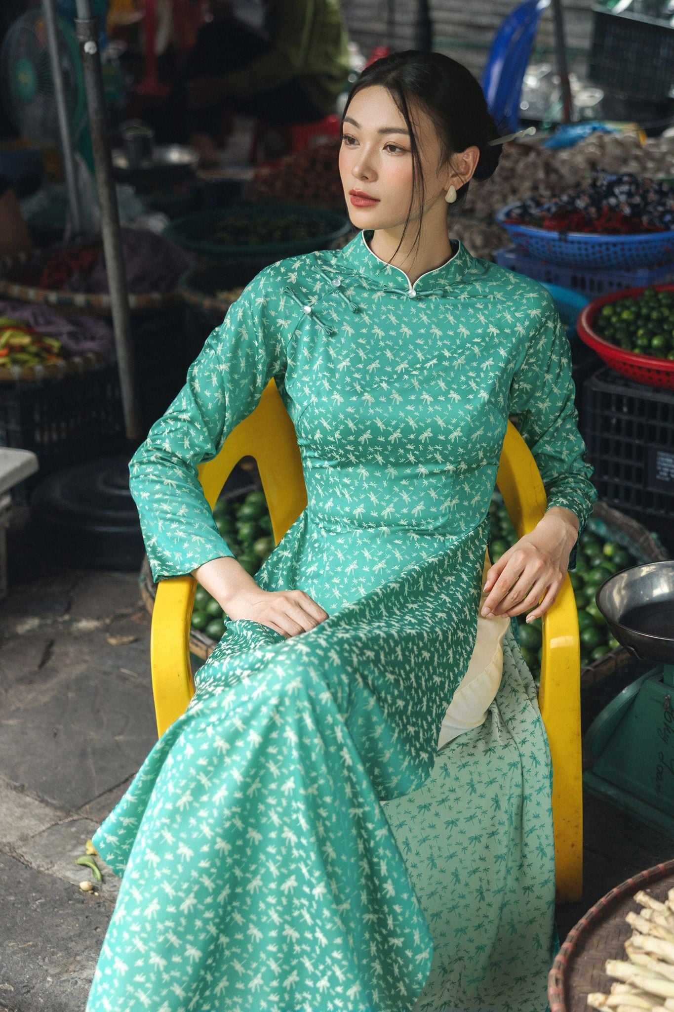 ÁO DÀI LỤA XANH NGỌC AD03382