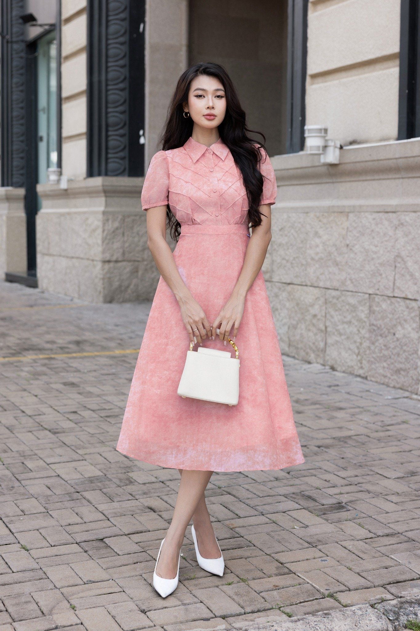 ĐẦM HỒNG LOANG CỔ BẺ D03172