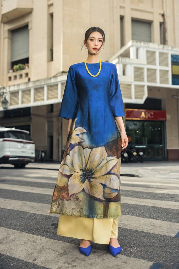 ÁO DÀI LỤA IN HOA AD03302