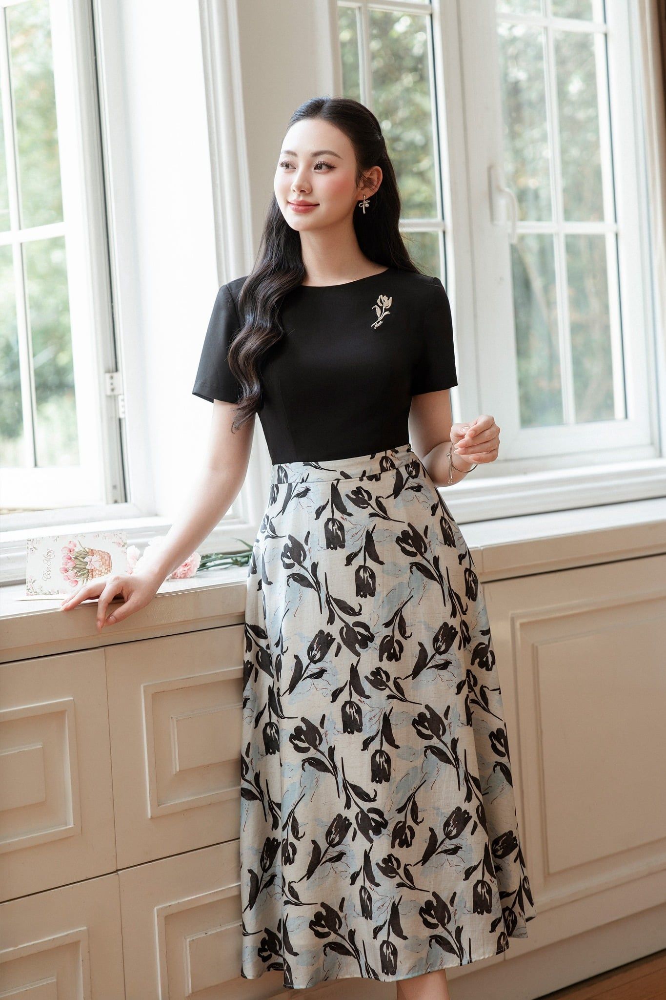 ĐẦM LIỀN PHỐI HOA D00912