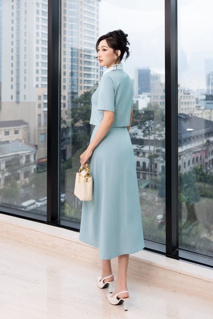  SƠ MI XANH PHA CỔ TRẮNG SM05442 