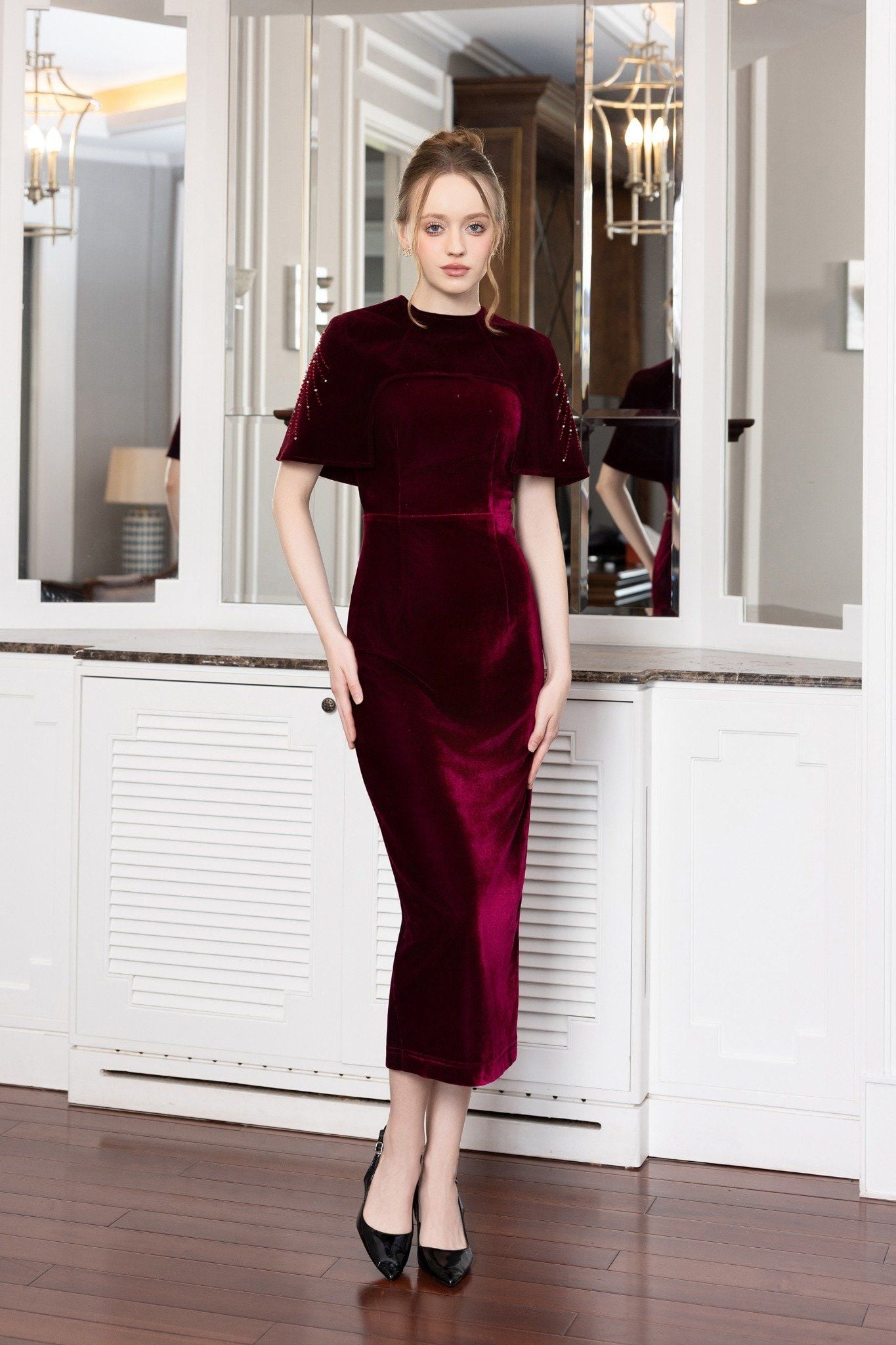 ĐẦM NHUNG ĐÍNH CƯỜM D06712