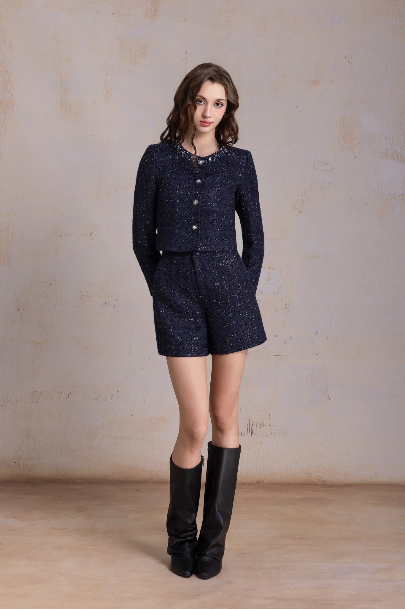 ÁO DẠ TWEEED ĐÍNH ĐÁ AK06622