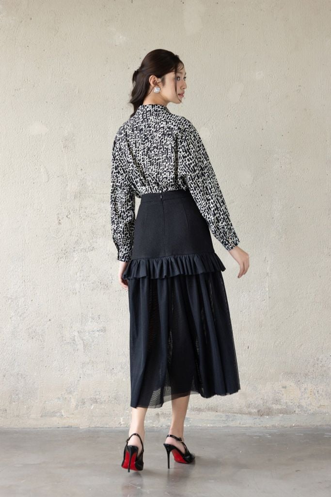  CHÂN VÁY MIDI PHỐI BÈO Z04612 