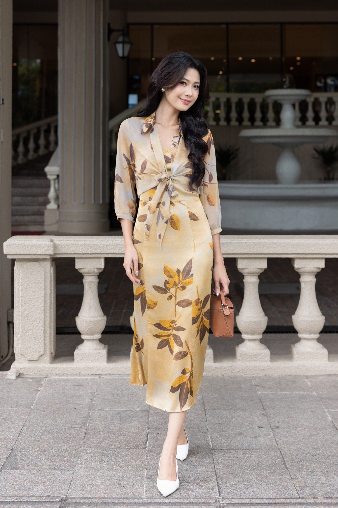 ĐẦM HOA KÈM SƠ MI BUỘC VẠT D03972