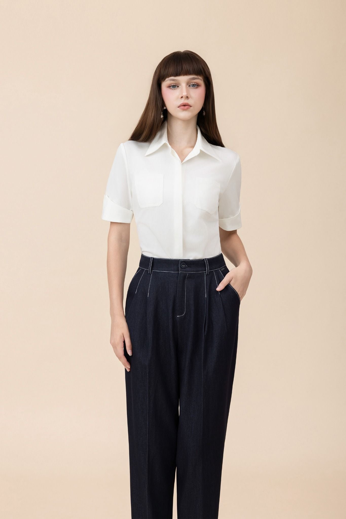 SƠ MI TRẮNG TAY GẬP SM02942