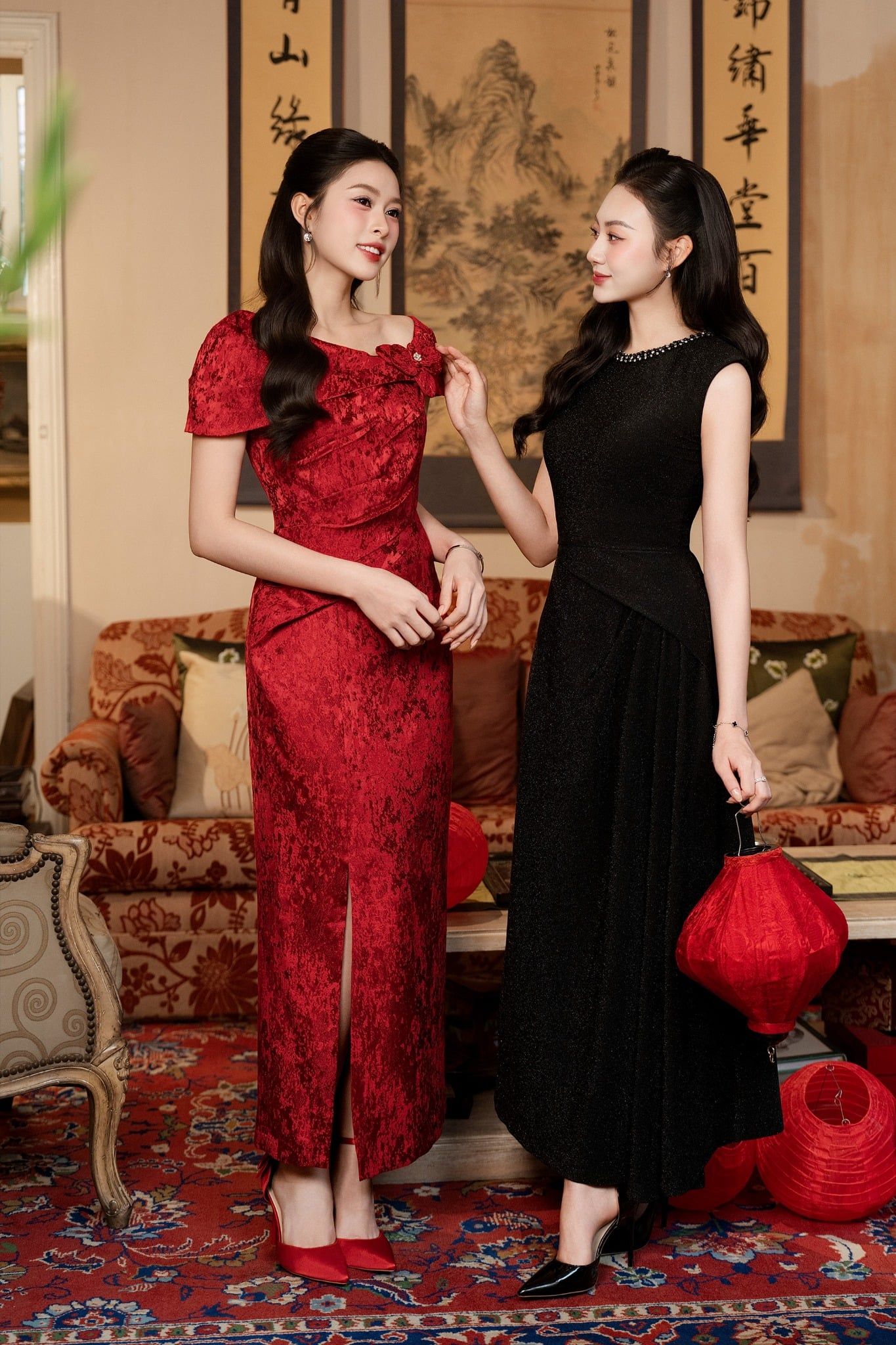 ĐẦM TIỆC GẤM ĐỎ D09012