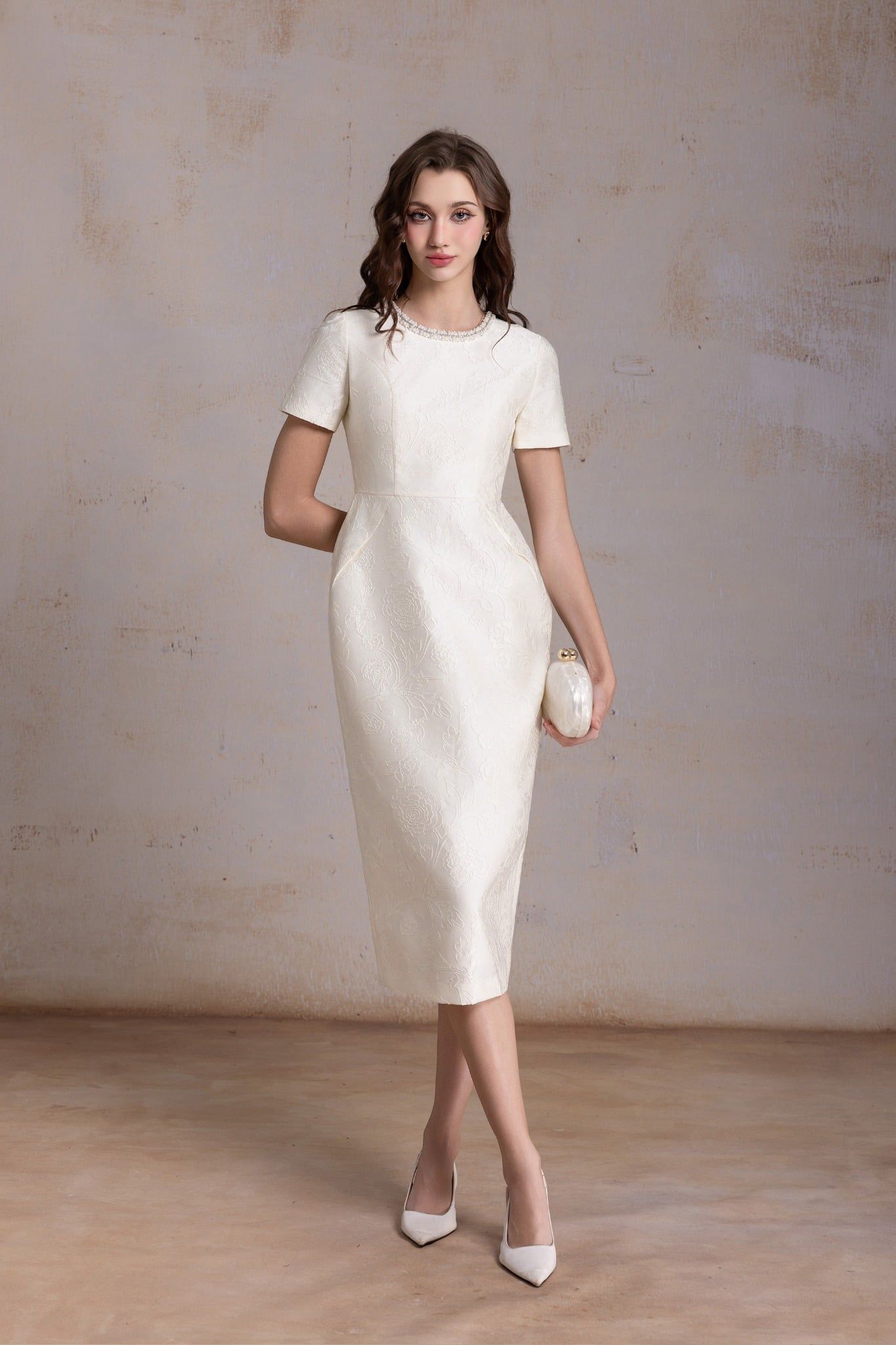 ĐẦM GẤM CỔ NGỌC D08132