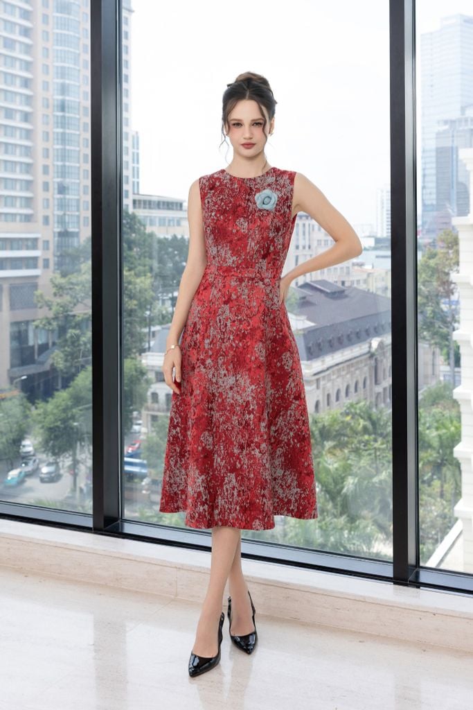 ĐẦM GẤM ĐÍNH HOA 3D D05272