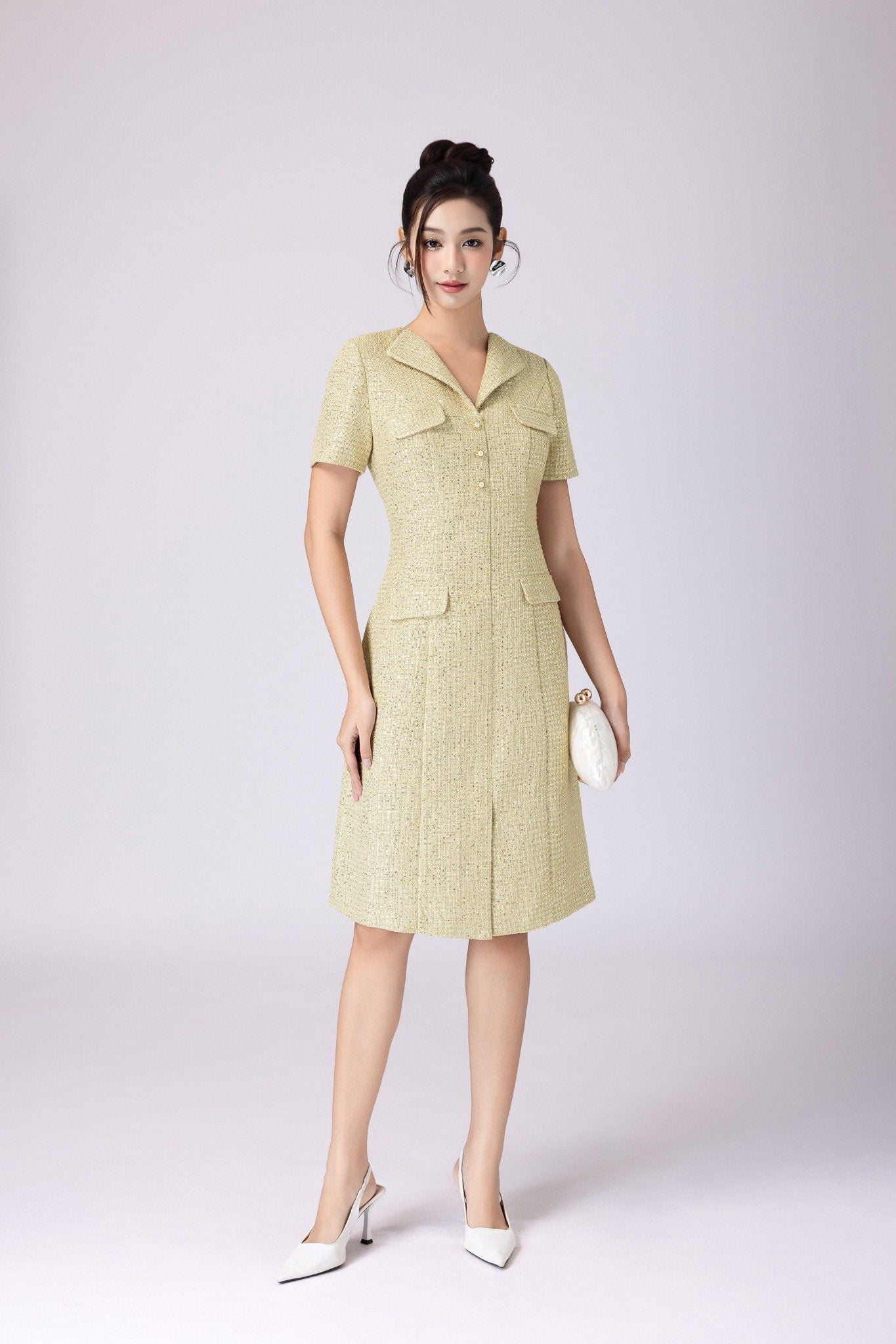 ĐẦM DẠ TWEED CỔ BẺ D06362