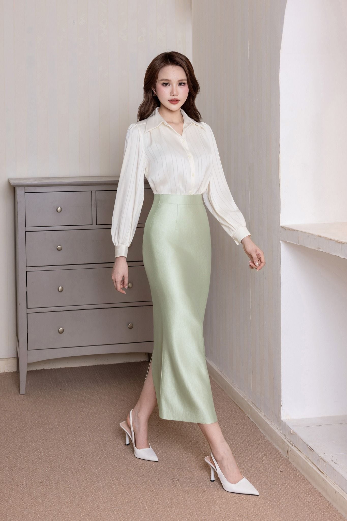 SƠ MI LỤA VAI BỒNG SM62372