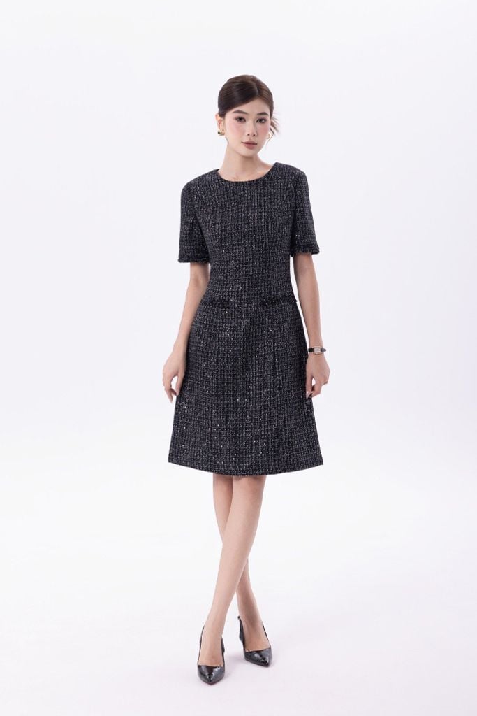 ĐẦM DẠ TWEED PHỐI KIM TUYẾN D05152