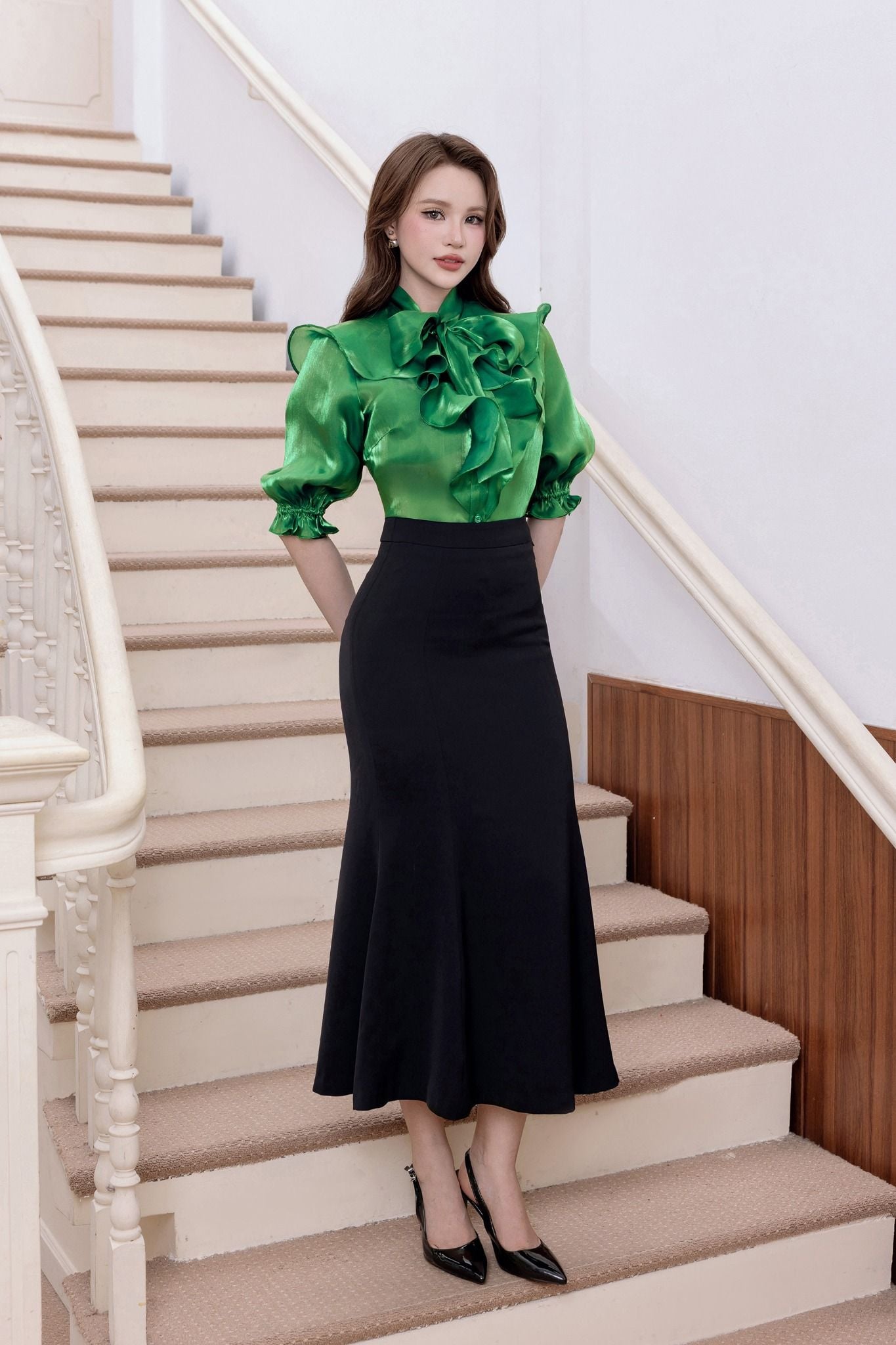 SƠ MI XANH PHỐI BÈO SM62352