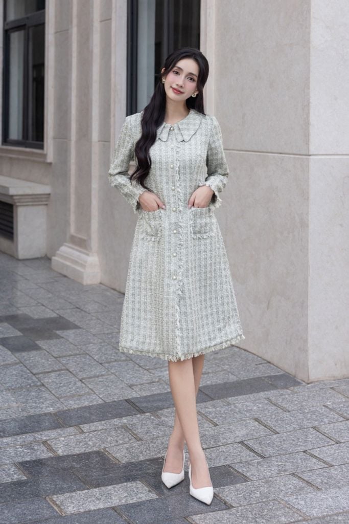 ĐẦM DẠ ĐÍNH KHUY NGỌC D07882