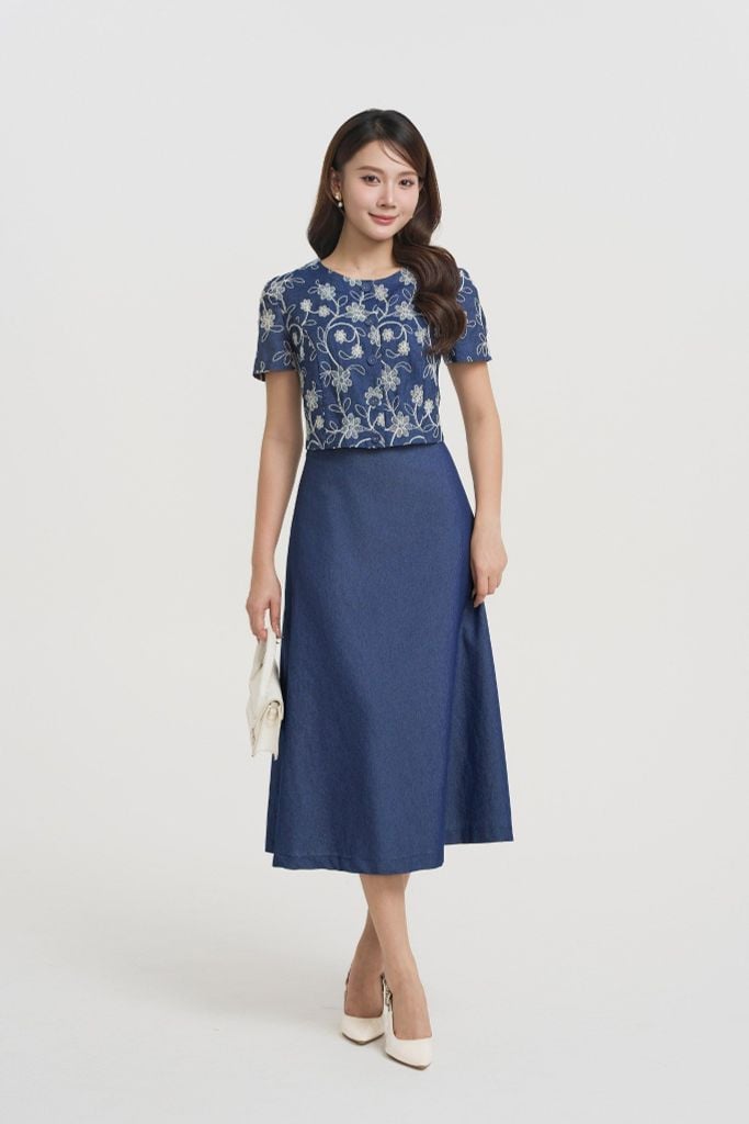 ĐẦM LIỀN THÊU HOA D00812