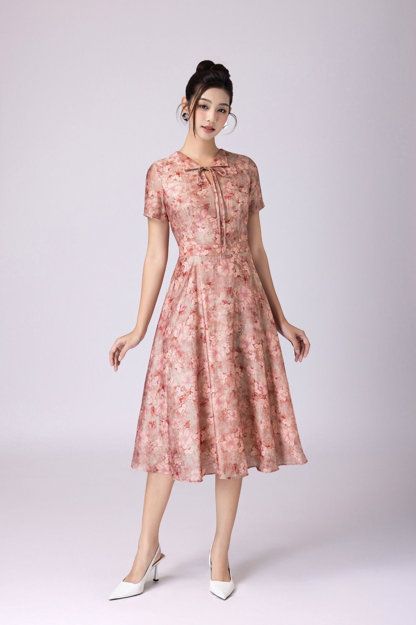 ĐẦM TƠ HOA CỔ BẺ D07032