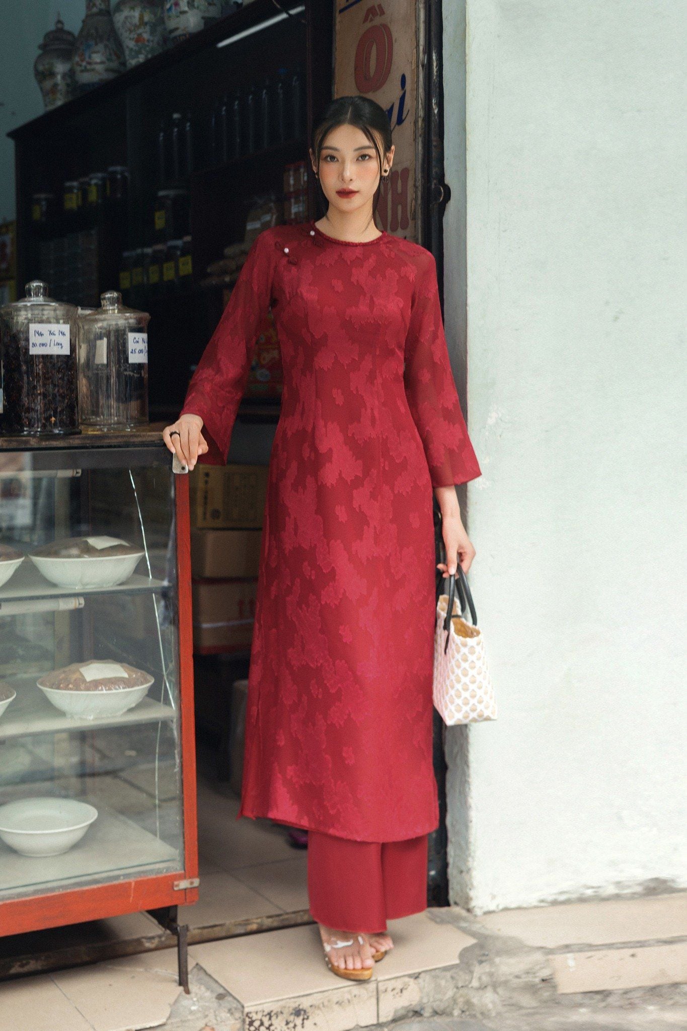 ÁO DÀI ĐỎ CỔ TẾT AD03462