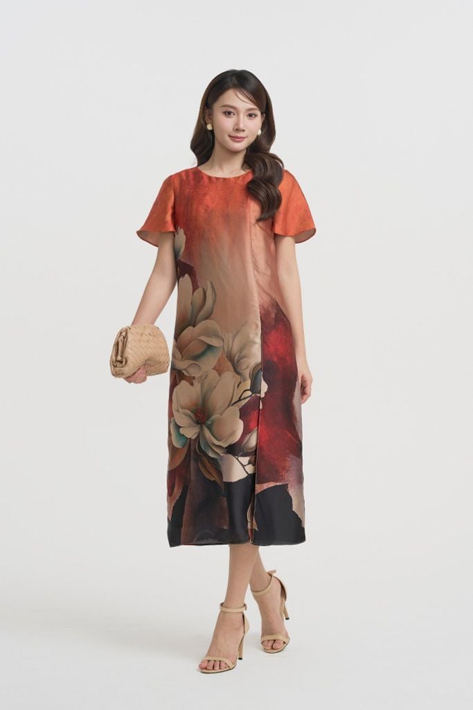 ĐẦM SUÔNG LỤA IN HOA D02882