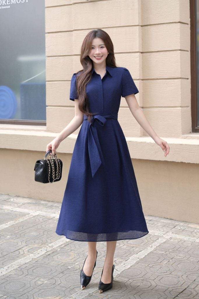 ĐẦM CỔ BẺ THẮT ĐAI D02422