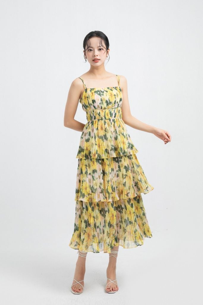 ĐẦM HOA VÀNG XẾP TẦNG D00882