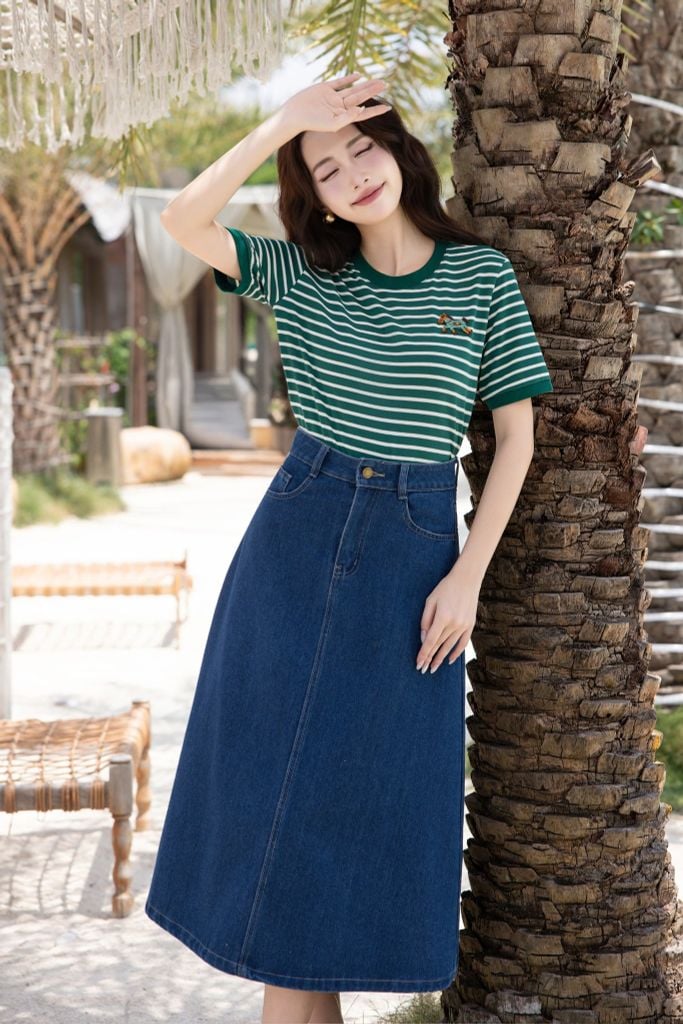 ÁO PHÔNG KẺ XANH TS60232