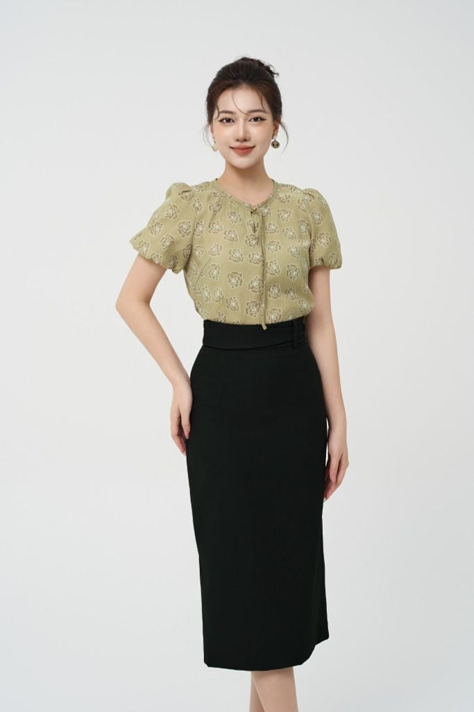  SƠ MI HOA TAY CHUÔNG SM41512 