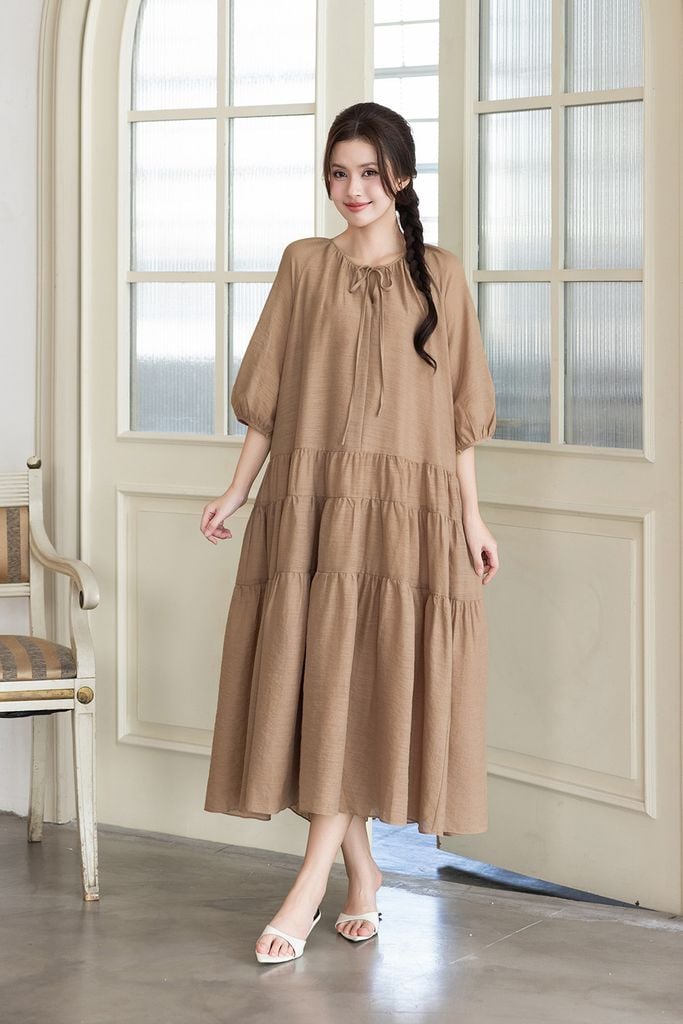 ĐẦM NÂU TAY LỠ D01912