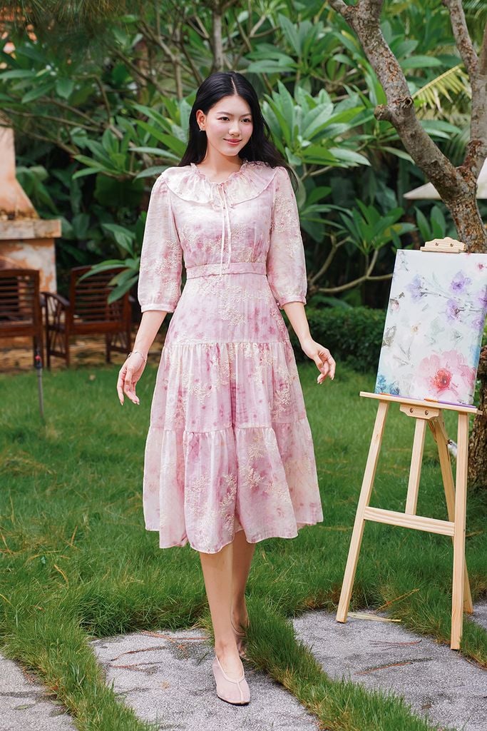 ĐẦM HỌA TIẾT CỔ BÈO D64232