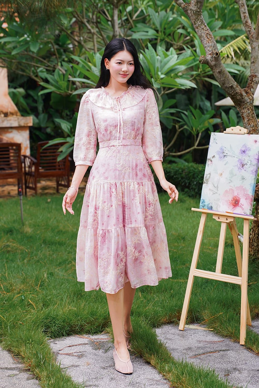 ĐẦM HỌA TIẾT CỔ BÈO D64232