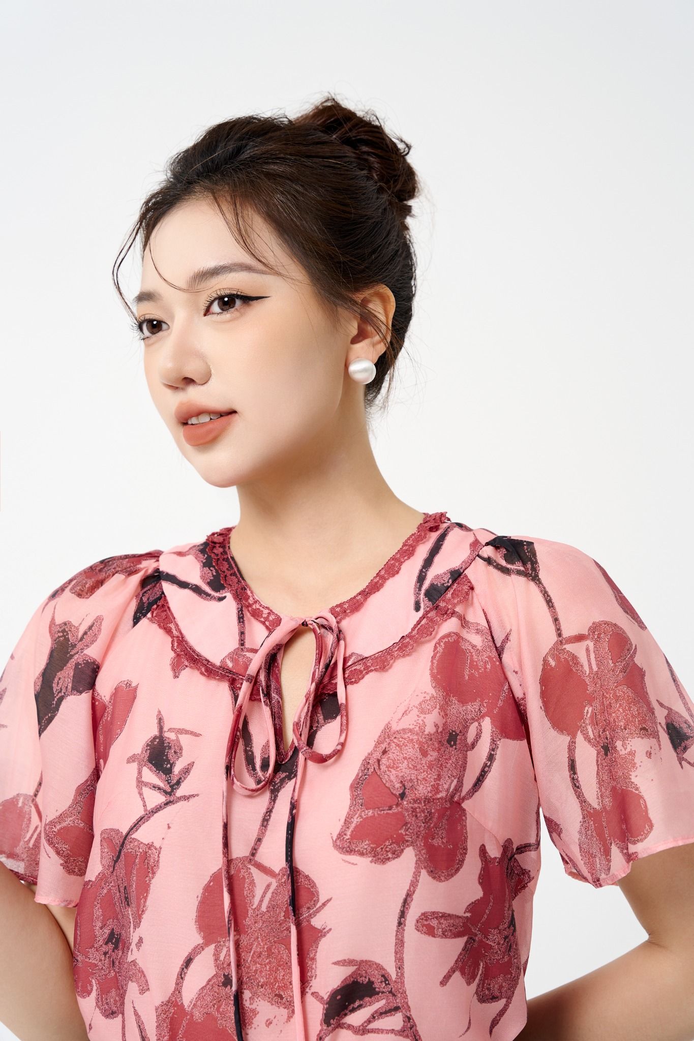 SƠ MI HOA TAY RỦ SM41202