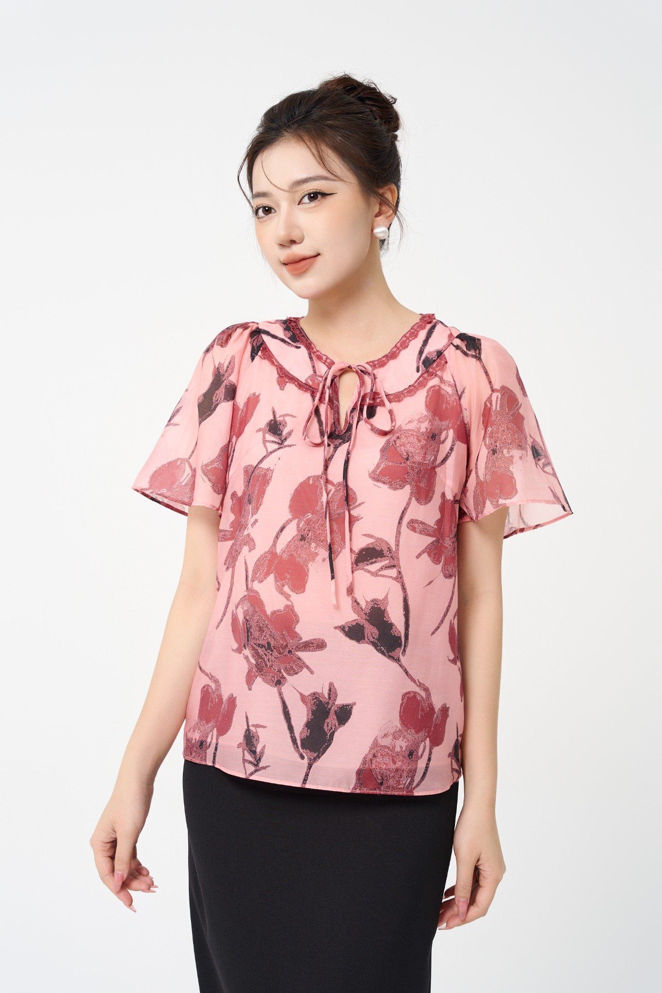 SƠ MI HOA TAY RỦ SM41202