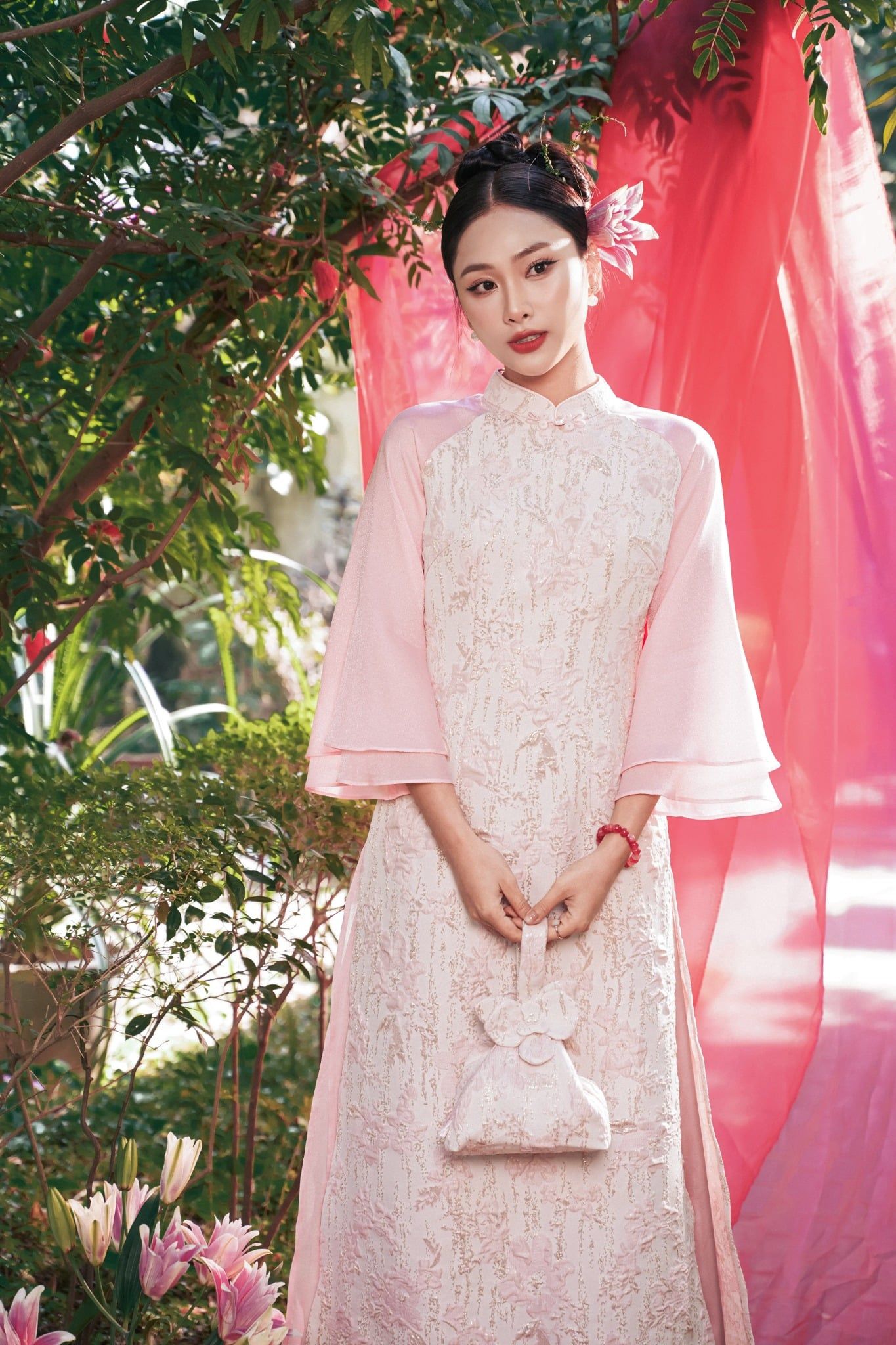 ÁO DÀI GẤM HỒNG AD08792