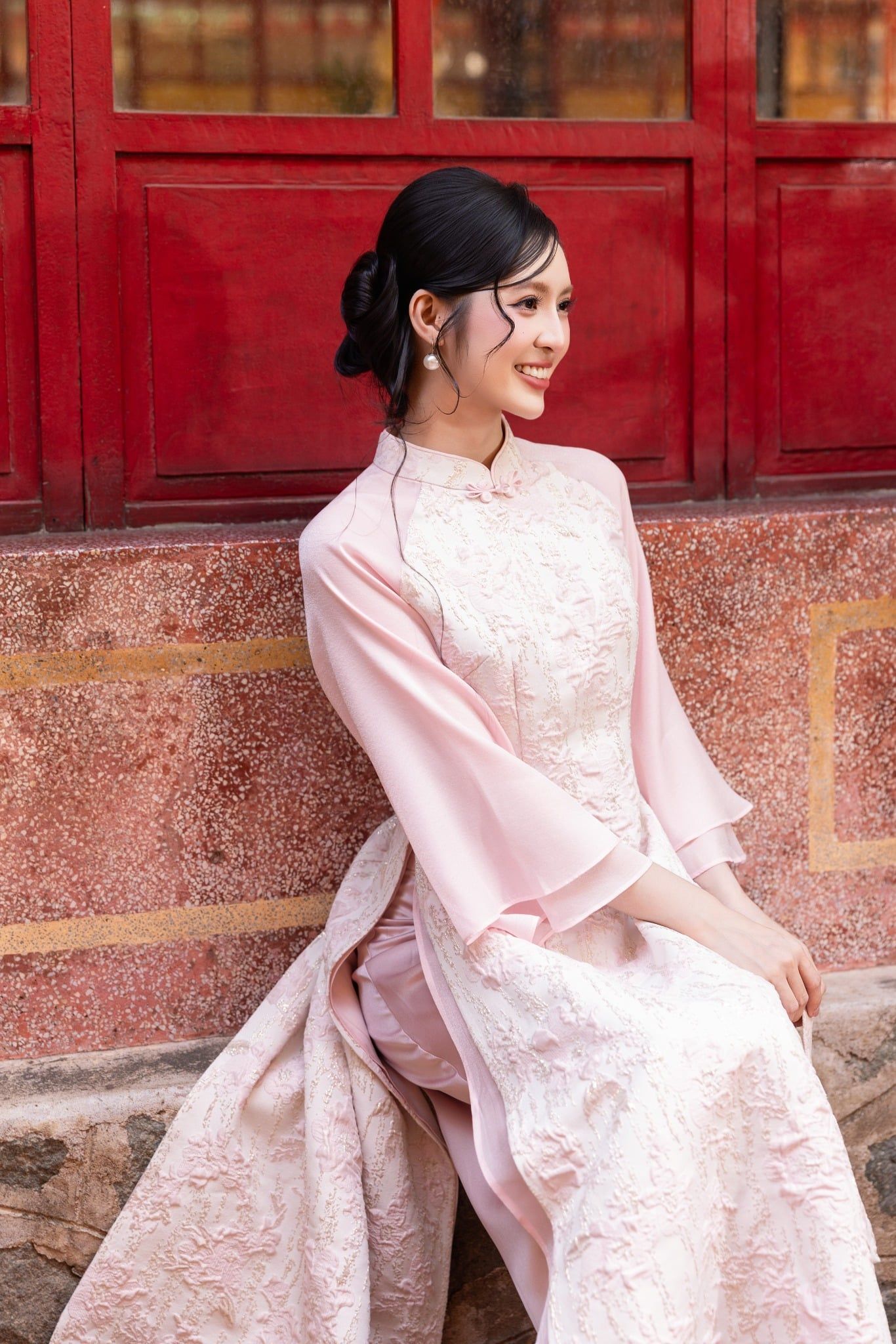 ÁO DÀI GẤM HỒNG AD08792