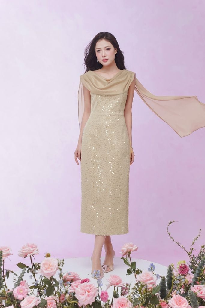 ĐẦM TIỆC ĐÍNH KIM SA D09062