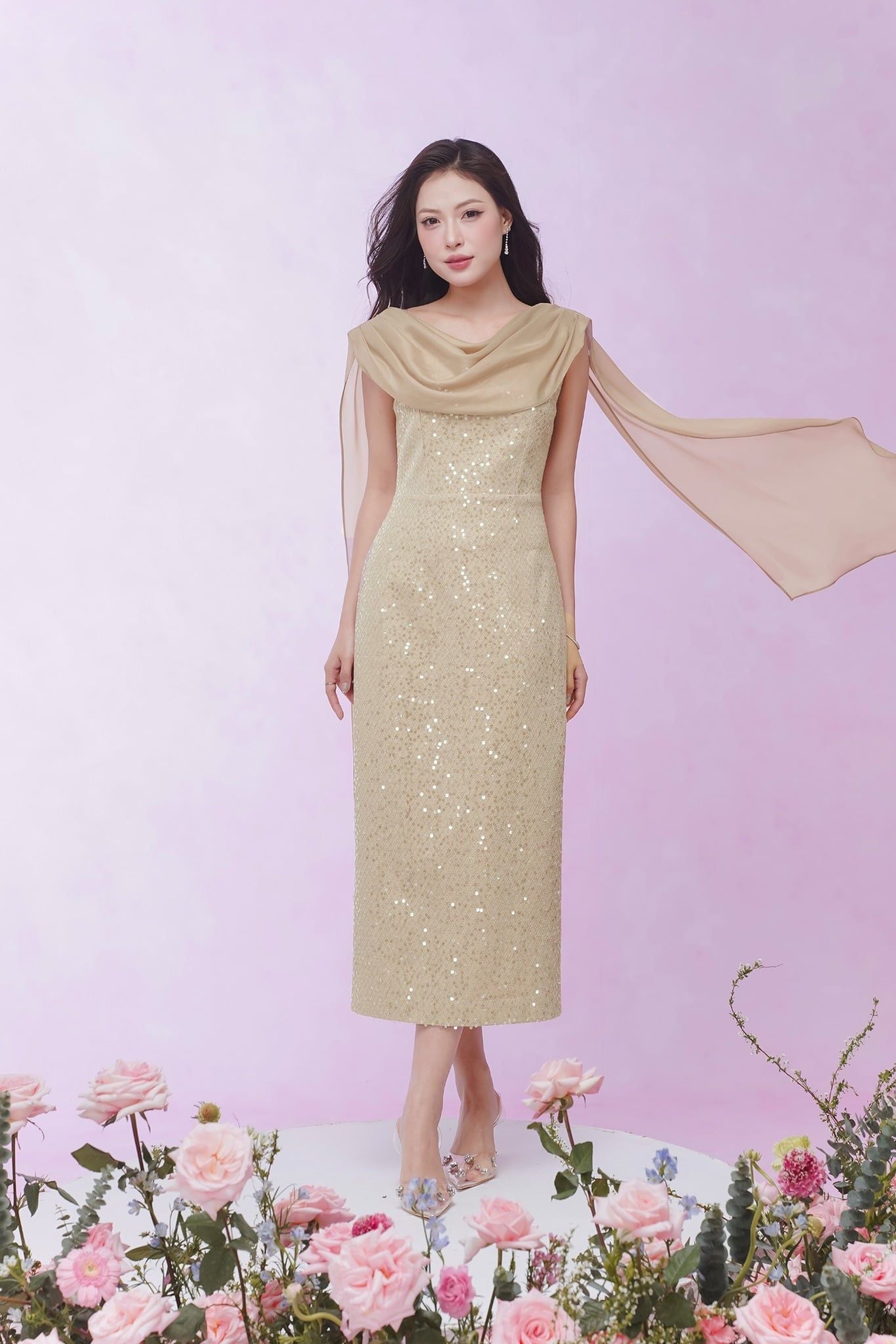 ĐẦM TIỆC ĐÍNH KIM SA D09062