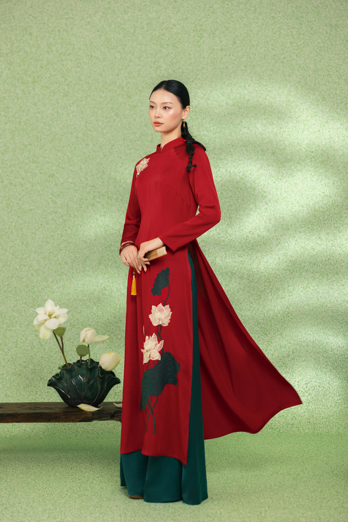  ÁO DÀI ĐỎ HOA SEN AD02312 