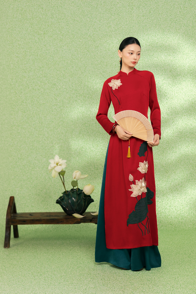 ÁO DÀI ĐỎ HOA SEN AD02312