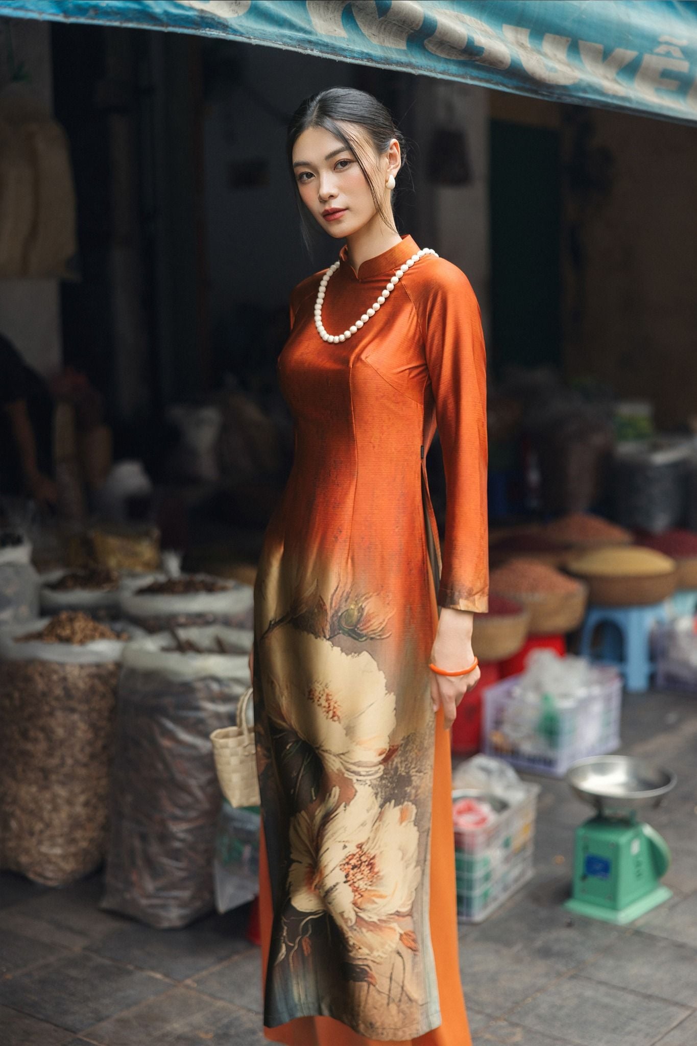 ÁO DÀI IN HOA AD03322