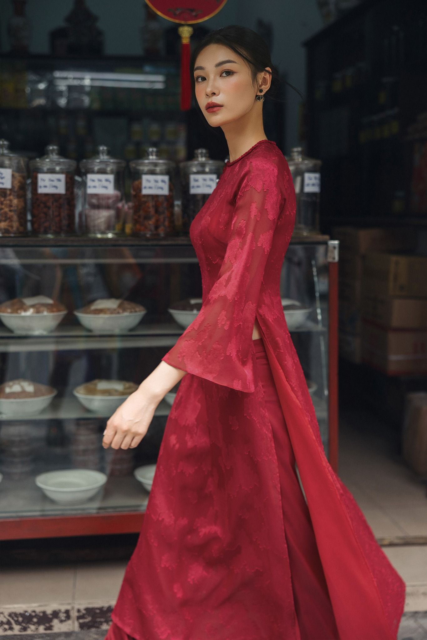 ÁO DÀI ĐỎ CỔ TẾT AD03462