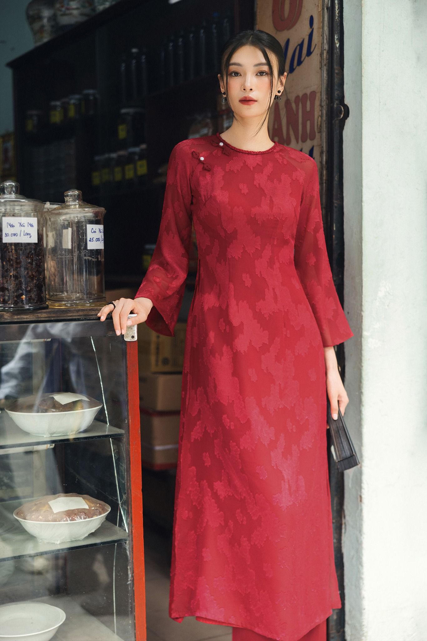 ÁO DÀI ĐỎ CỔ TẾT AD03462