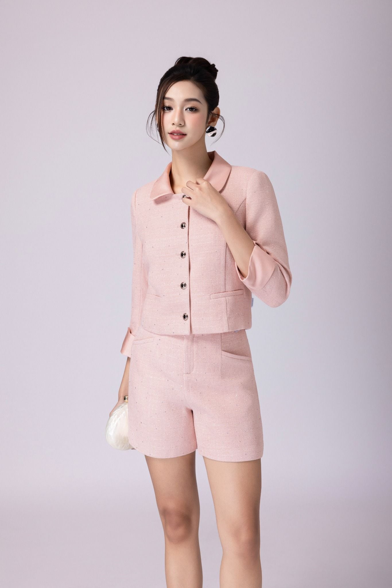 ÁO TWEED HỒNG CỔ BẺ AK06192