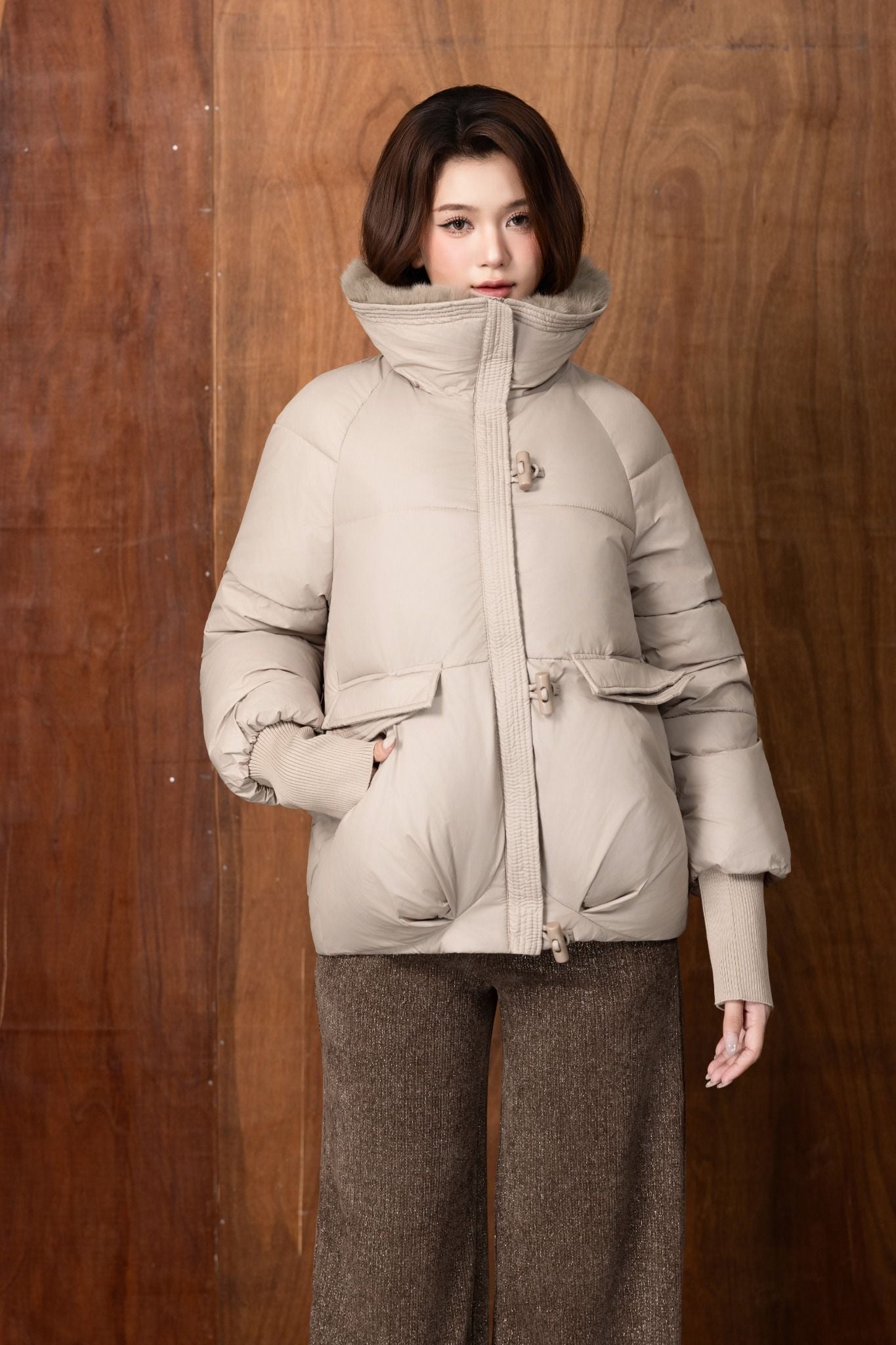 ÁO KHOÁC PHAO CỔ LÔNG AK66032