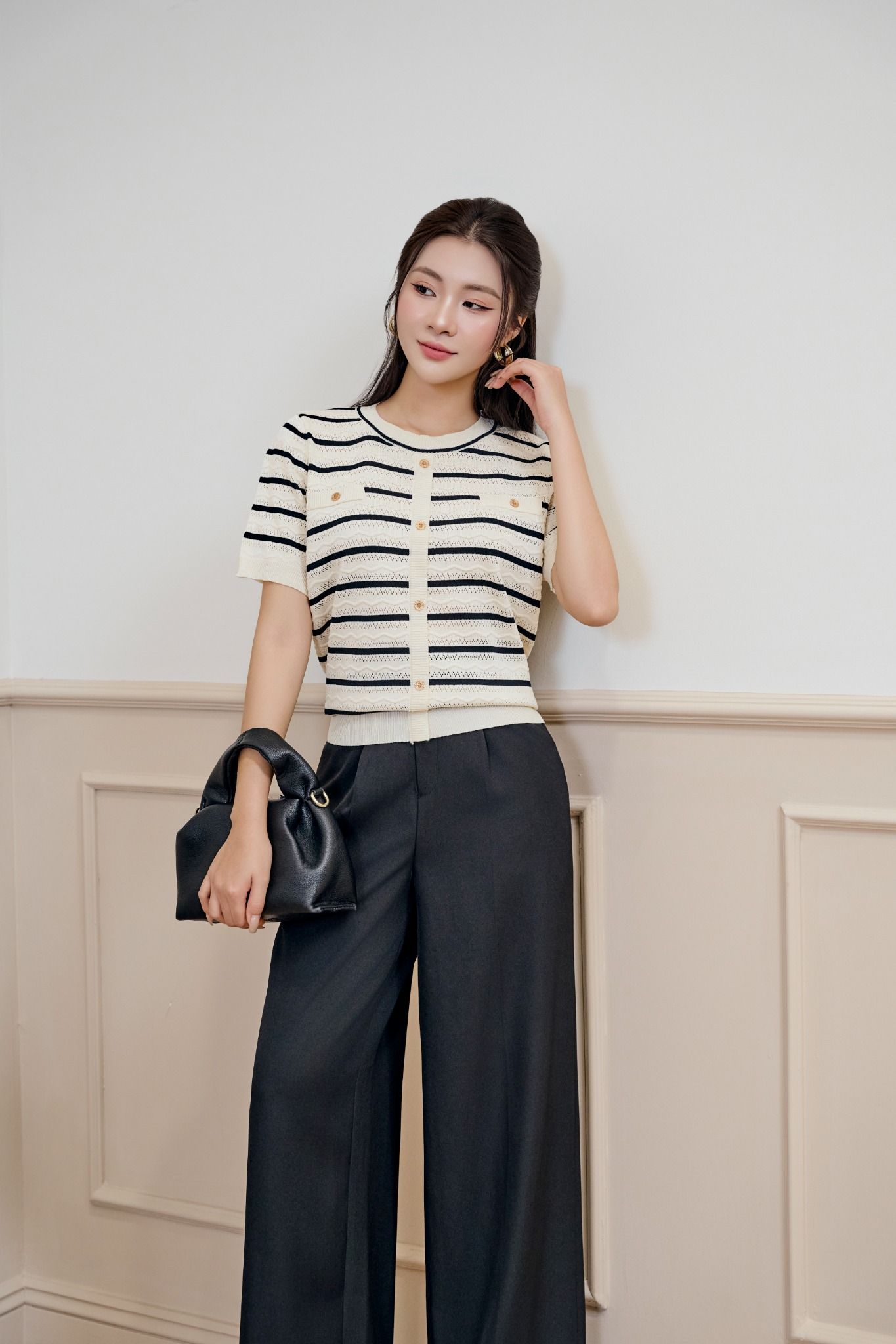 ÁO LEN KẺ NGẮN TAY AL62082