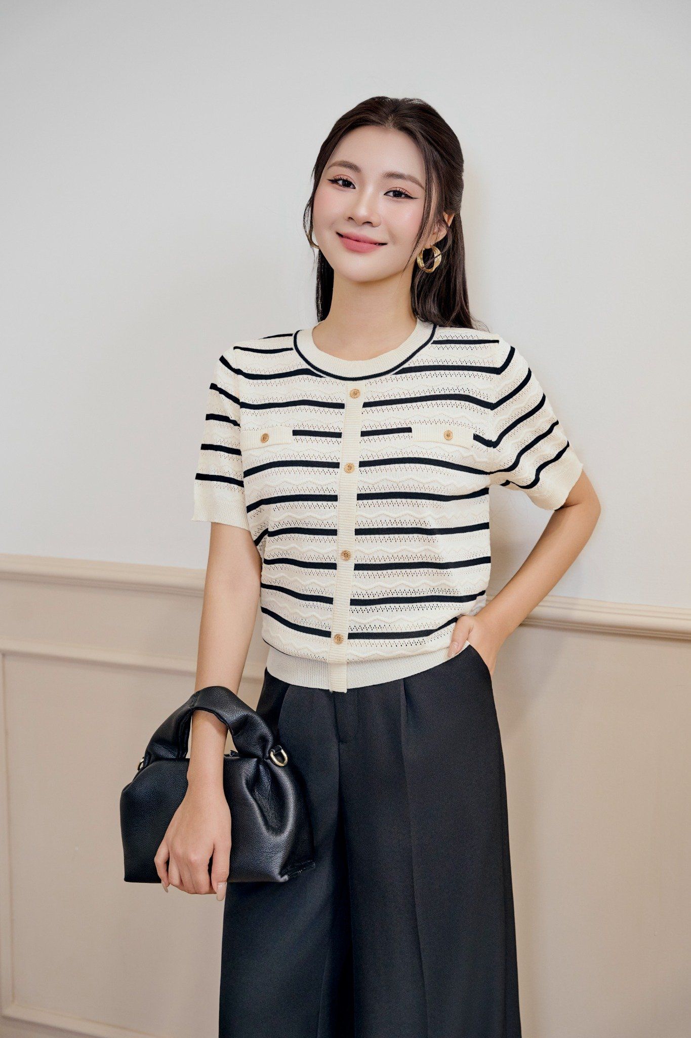 ÁO LEN KẺ NGẮN TAY AL62082