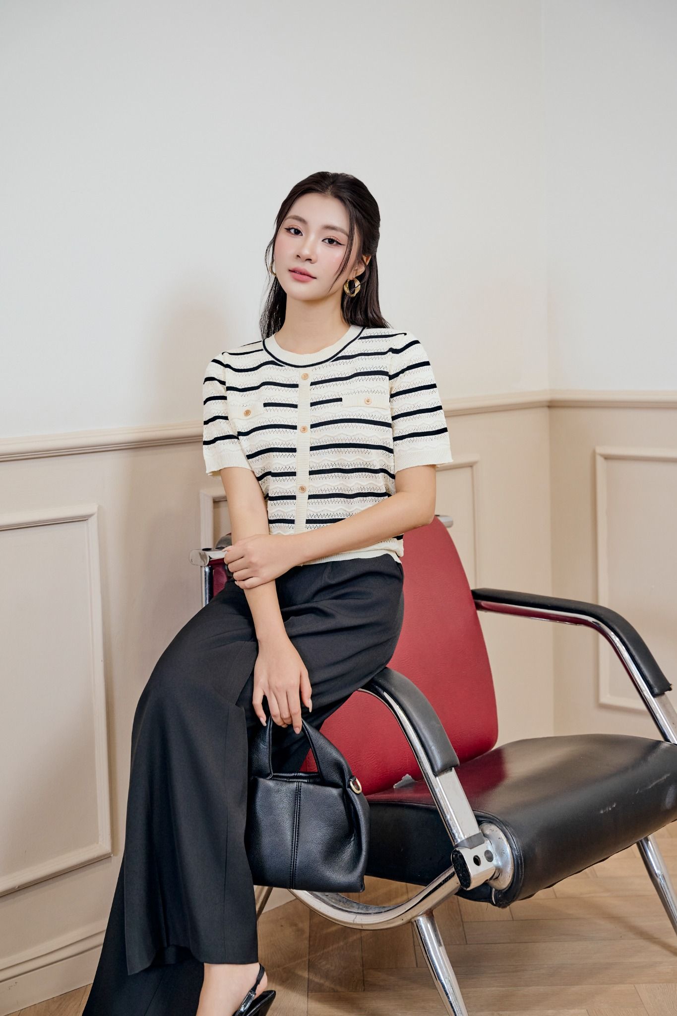 ÁO LEN KẺ NGẮN TAY AL62082