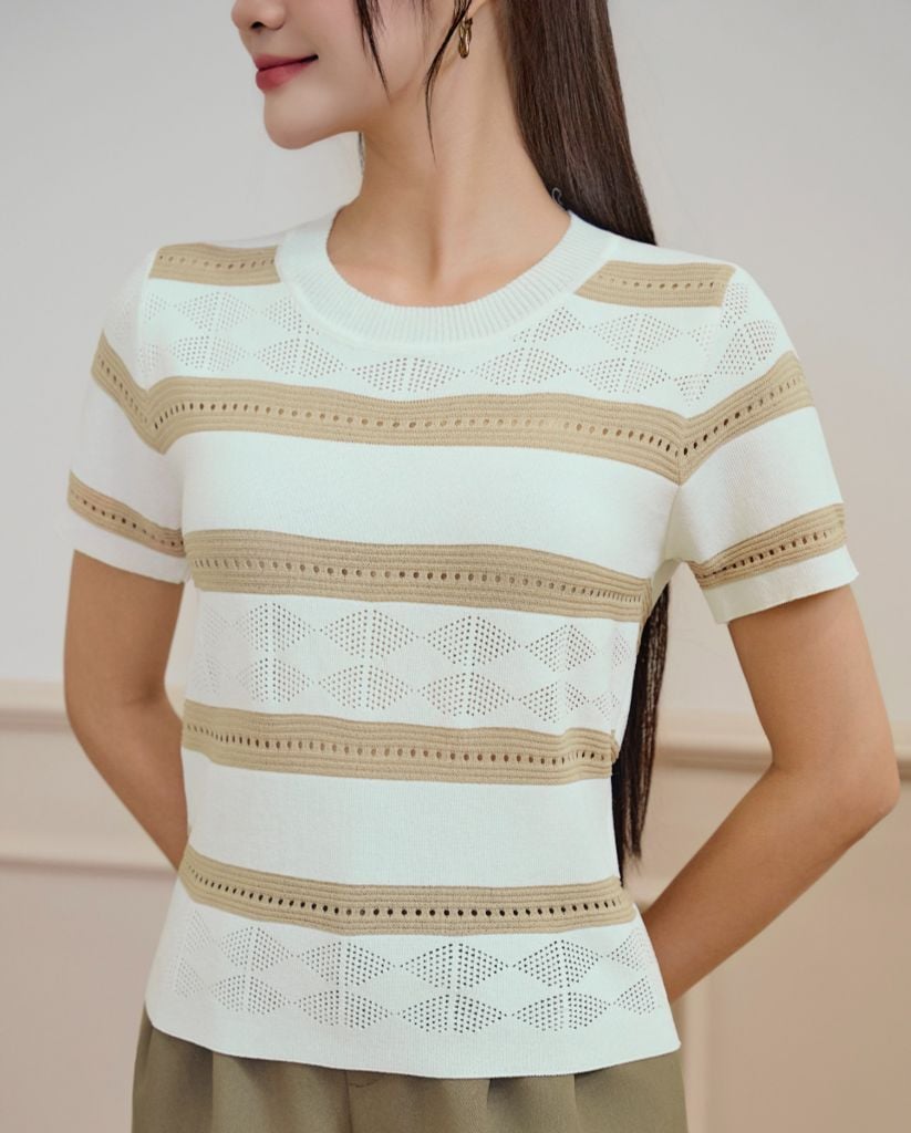  ÁO LEN KẺ NÂU AL62132 