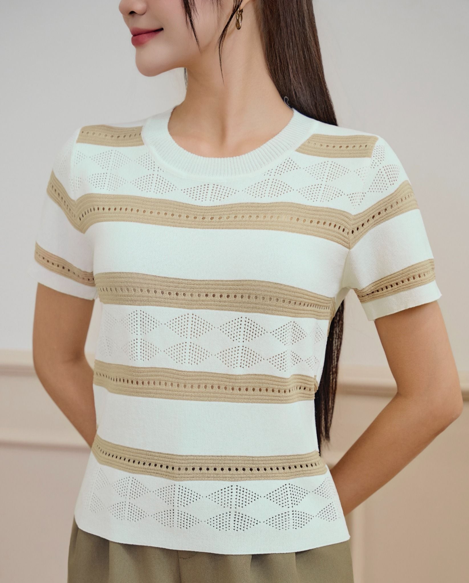 ÁO LEN KẺ NÂU AL62132