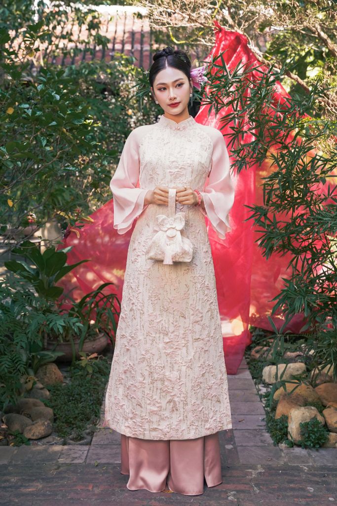 ÁO DÀI GẤM HỒNG AD08792